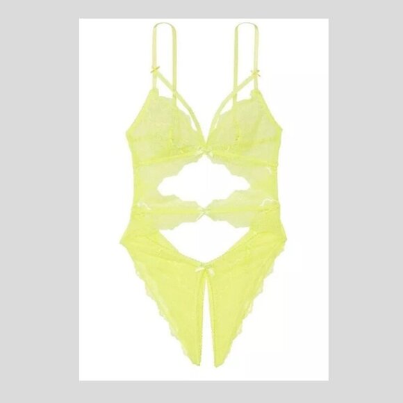 New! Victoria’s Secret Very Sexy Citron Cutout Lace Crotchless Teddy 4196 - Picture 1 of 7